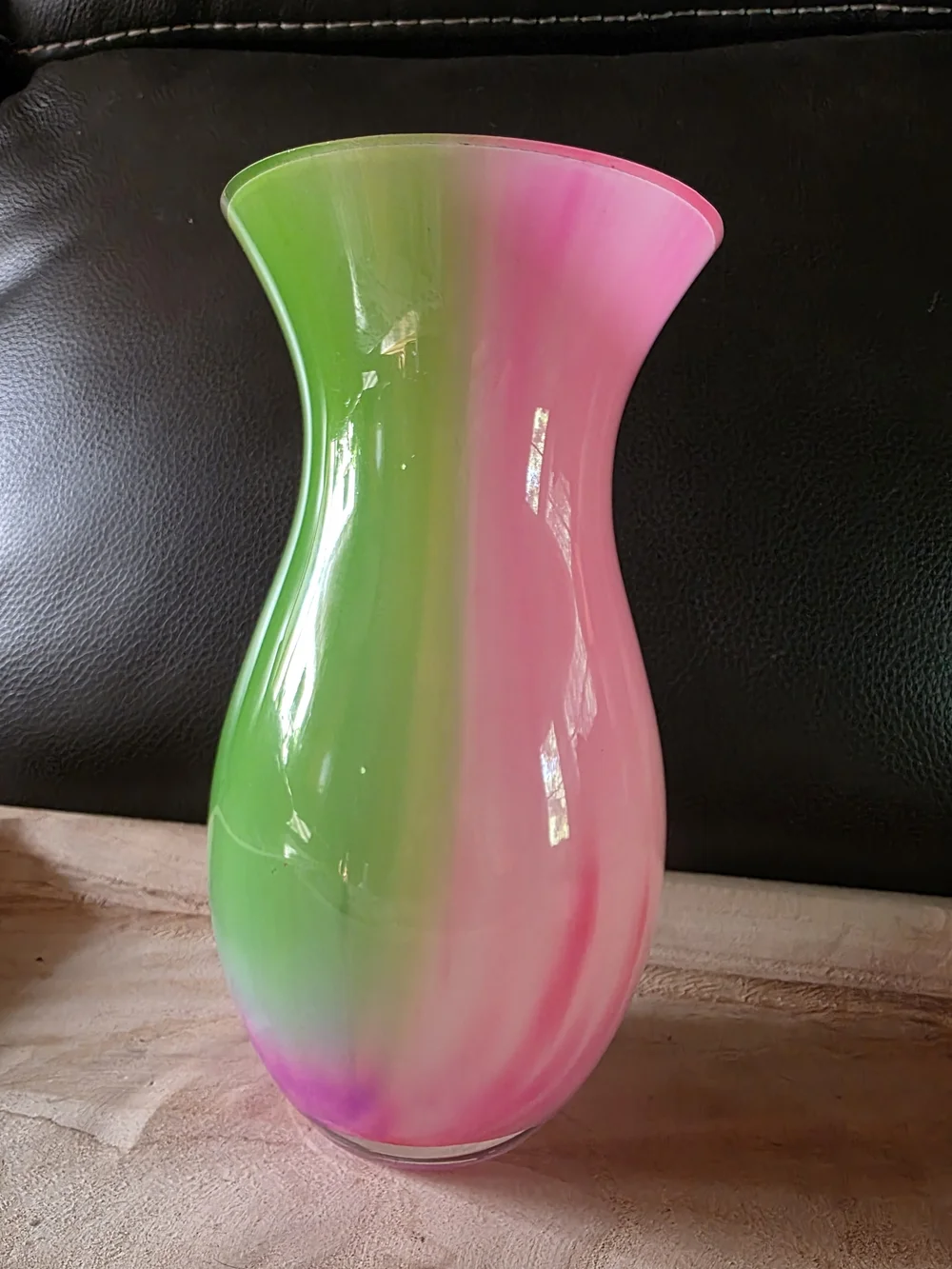 Pink and Green Swirl Glass Vase